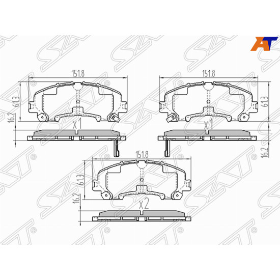 Колодки тормозные перед NISSAN X-TRAIL T32 14-/INFINITI Q50 14- SAT