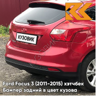 Бампер задний в цвет кузова Ford Focus 3 (2011-2015) хэтчбек BRQA - RACE RED - Красный
