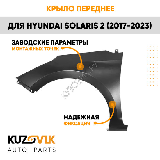 Крыло переднее левое Hyundai Solaris 2 (2017-2023) без отверстия KUZOVIK