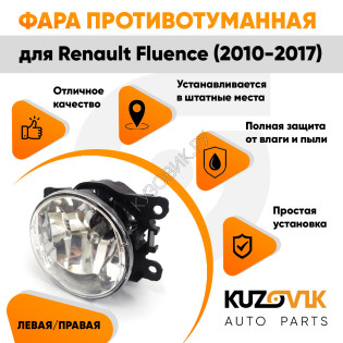 Фара противотуманная ЛЮКС Renault Fluence (2010-2017) левая=правая (1 штука) с регулировкой угла наклона и лампочкой KUZOVIK Фара противотуманная ЛЮКС Renault Fluence (2010-2017) левая=правая (1 штука) с регулировкой угла наклона и лампочкой KUZOVIK